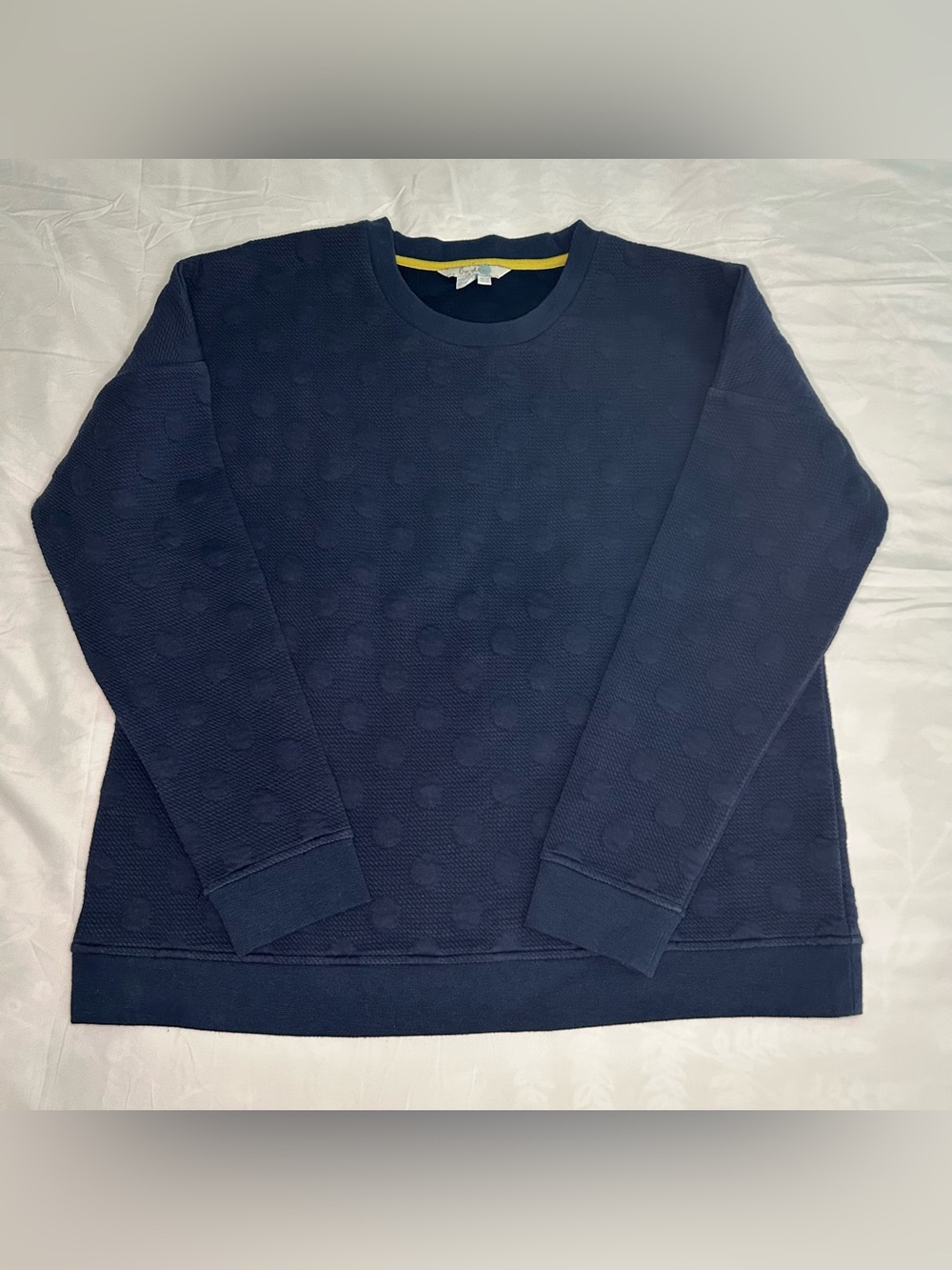 Boden Sweatshirt Top Shirt Women US 10 UK 14 Navy Blue Textured Polka Dot Preppy